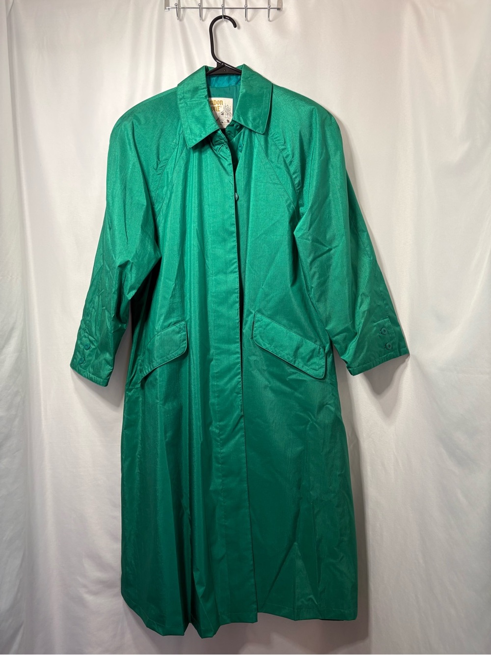Vintage London Towne Emerald Green Trench Coat Size 6 Petite